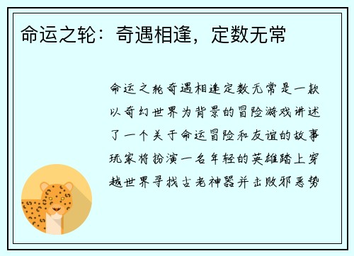 命运之轮：奇遇相逢，定数无常