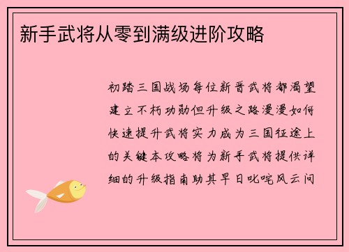 新手武将从零到满级进阶攻略